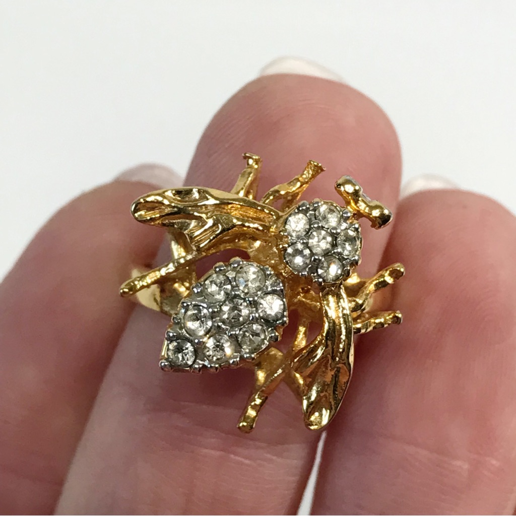 Ana Bekoach Bee Cocktail Ring 18k Hge Gold Plate Rhinestone Insect Honeybee